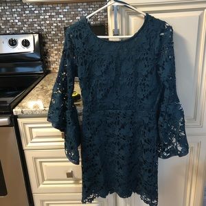 Dark Teal Dress, flare sleeves